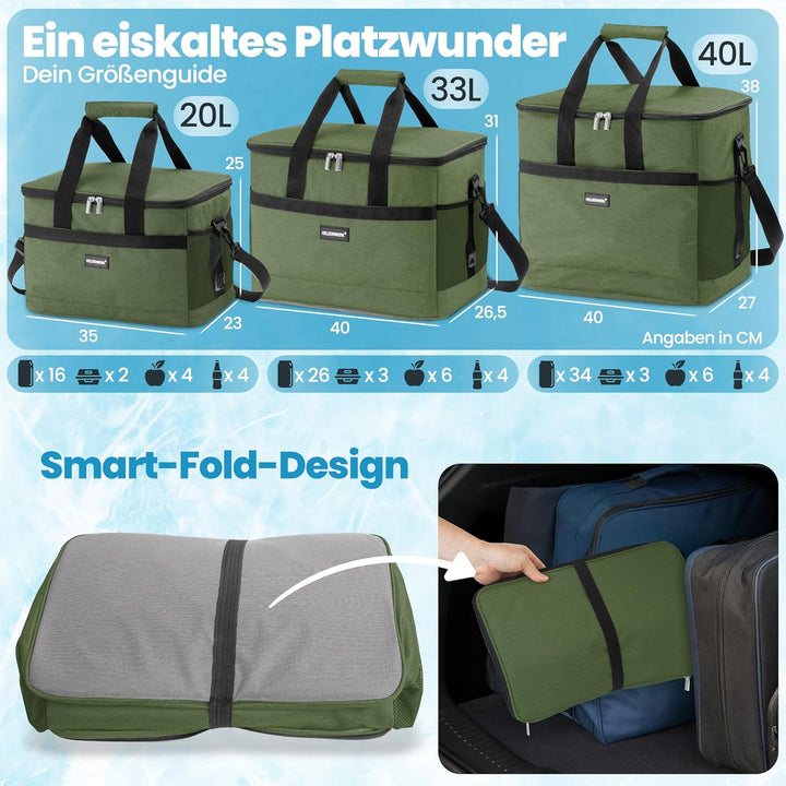 HELDENWERK Kühltasche gross faltbar – Kühlbox bis zu 12h Kühlleistung auslaufsicher &amp; wasserdicht –