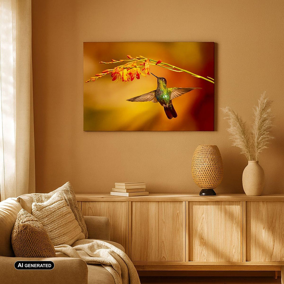 ARTTOR Bilder auf Leinwand 100x70cm Leinwandbild Kolibri Vogel Sommer Gross Wanddeko Bild Schlafzimm
