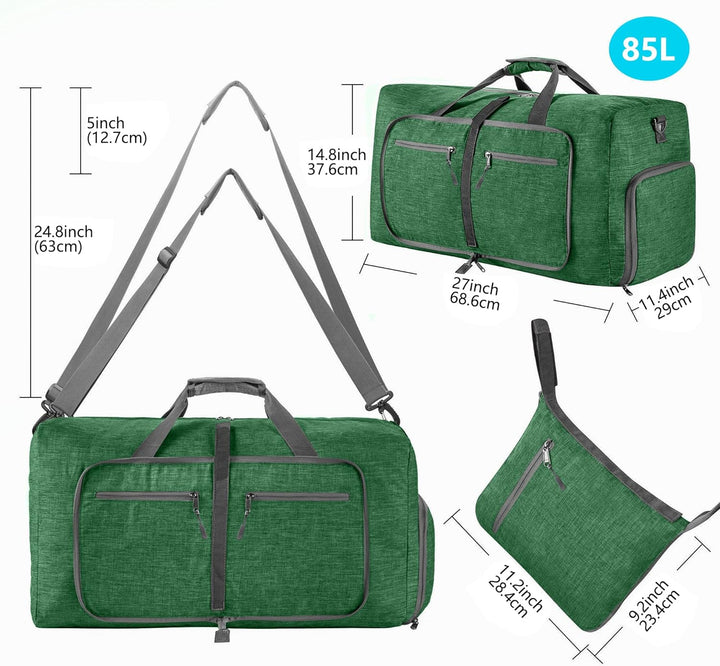 Vomgomfom 85L Reisetasche mit Schuhfach, Grosse Falttasche für Camping, Reisen, Fitness, Dunkelgrün