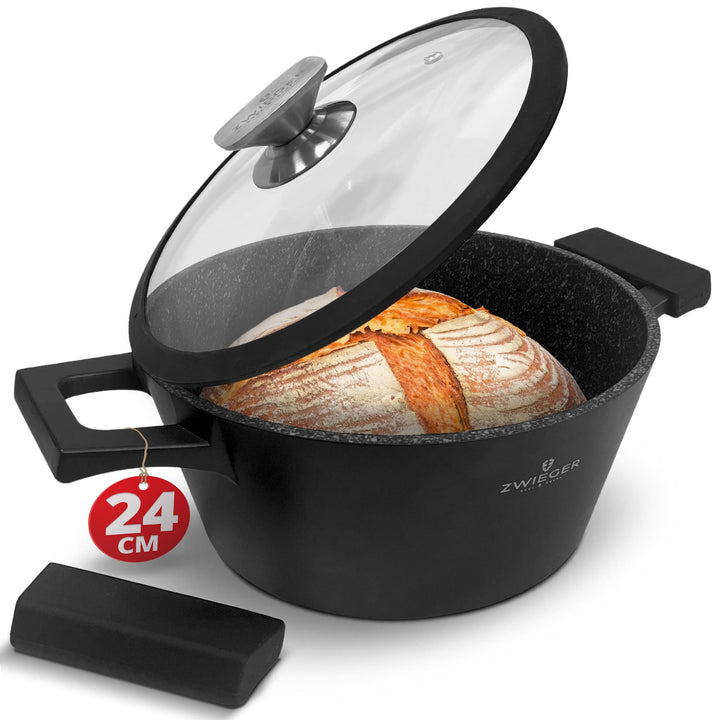 ZWIEGER 3-in-1 Brottopf 24 cm – Brotbackform mit Deckel, Schmortopf mit Deckel – Vollflächiger Edels