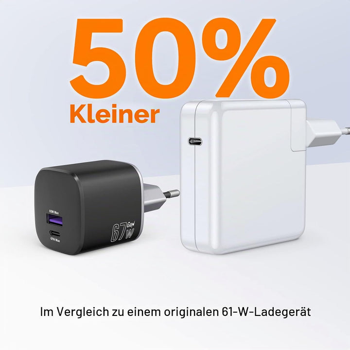NOVOO 67 W USB-C-Ladegerät mit 2 Anschlüssen, GaN Ladegerät, schnelles Kompakt, faltbar, für Reise,
