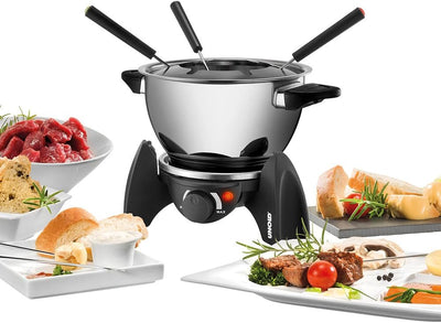 UNOLD Fondue-SET, Wechseltopf (Edelstahl/Keramik), Zubehör, für 6 Personen, 48615, Schwarz, Silber