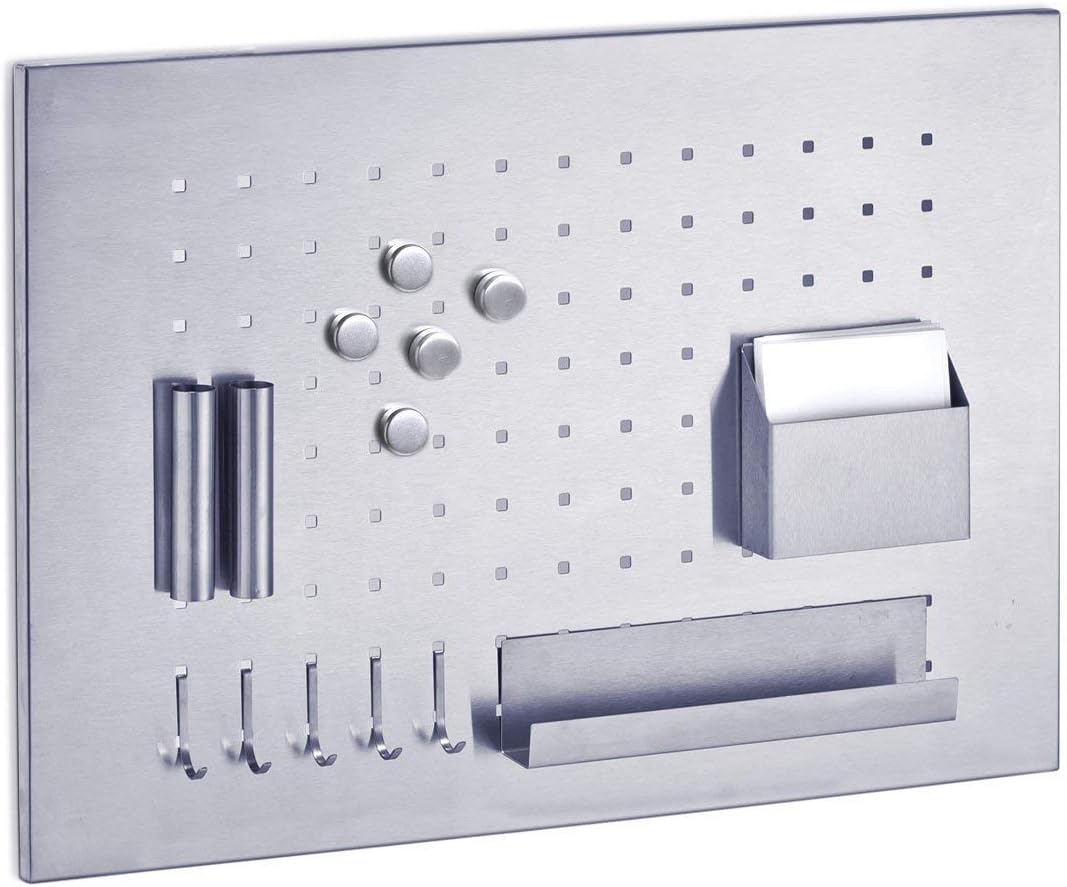 Zeller Memoboard, Edelstahl, Silber, 50 x 35 x 1.5 cm & 11203 Magnet-Set 6-teilig, Ø 2.7 cm, Edelsta