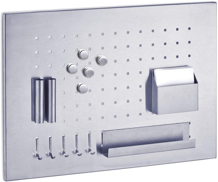 Zeller Memoboard, Edelstahl, Silber, 50 x 35 x 1.5 cm & 11203 Magnet-Set 6-teilig, Ø 2.7 cm, Edelsta