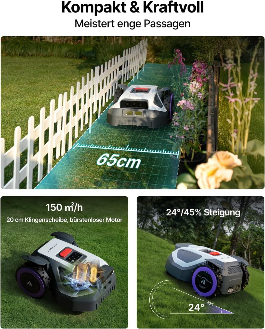 ANTHBOT M9+Garage, Rasenmäher Roboter ohne Begrenzungsdraht, RTK-Navigation mit Dual-Vision, KI-Hind