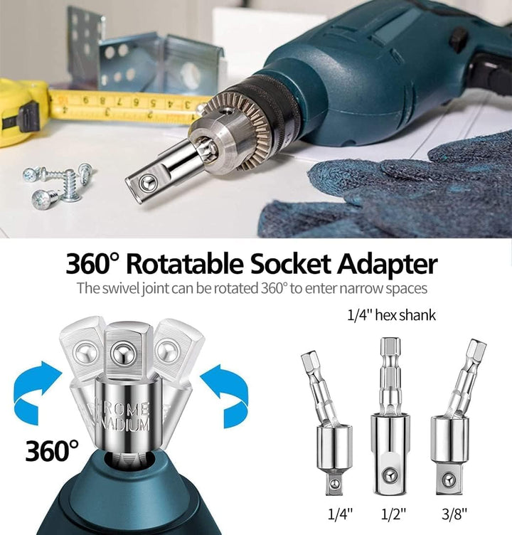 32pcs flexibler Bohrer-Erweiterungssatz, drehbarer Gelenk-Sockel 1/4 3/8 1/2 Zoll-Hex-Sockel-Adapter