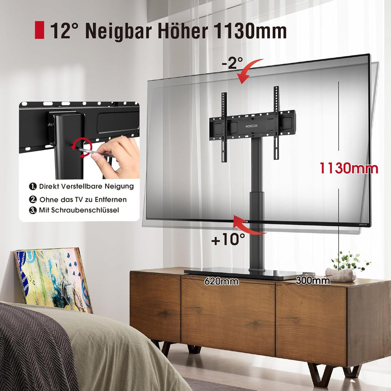 AOKCOS TV Standfuss TV Ständer Höhe 1130mm für 43-75 85 Zoll Fernseher, Neigbar Schwenkbar Höhenvers