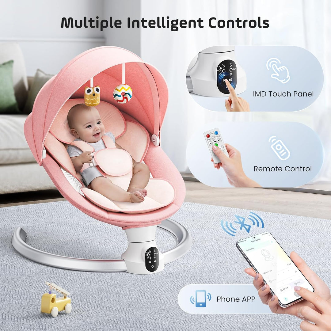 BlundiQue Babywippe Elektrisch mit 5 Natürlichen Schaukelgeschwindigkeiten, Babyschaukel elektrisch