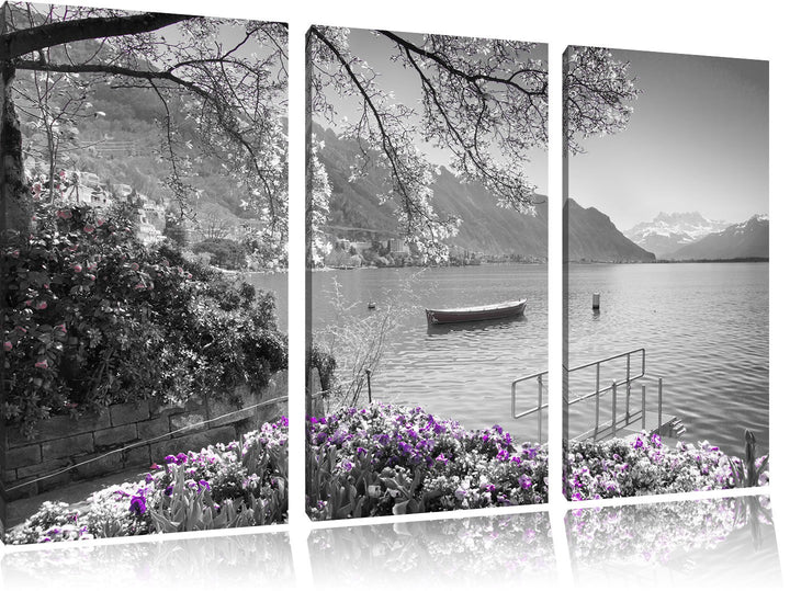 Pixxprint Genfer See im Sonnenschein als Leinwandbild/Grösse: 3 Teilig (120x80 cm) cm/Wandbild/Kunst