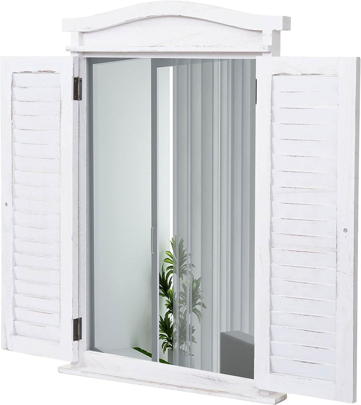 Mendler Wandspiegel Badspiegel Badezimmer Spiegelfenster mit Fensterläden, 71x46x5cm - Shabby weiss,