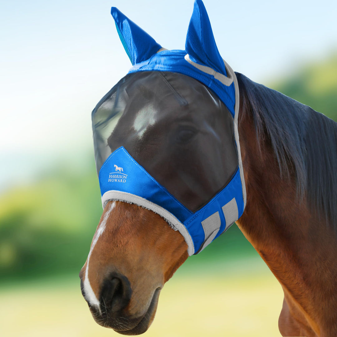 Harrison Howard CareMaster Pro Leuchtendes Pferde Fliegenmaske Standard mit UV-Schutzohren für Pferd