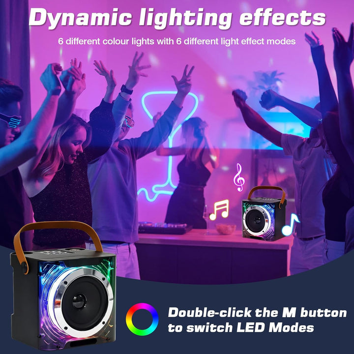 Karaoke Maschine mit 2 Mikrofone, Lautsprecher Box mit Lichteffekte, Tragbaren 5.3 Bluetooth Lautspr