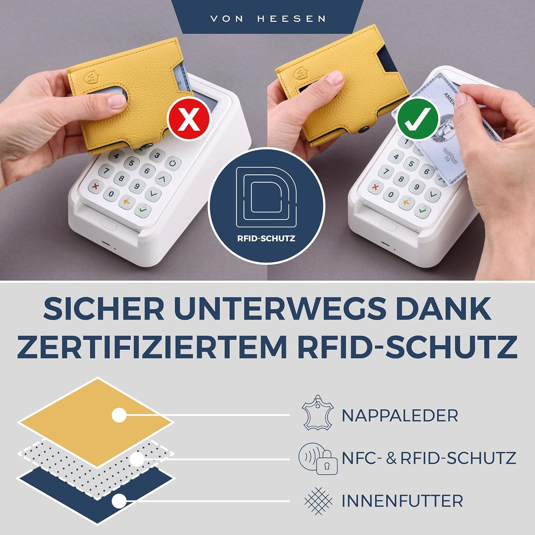 VON HEESEN Slim Wallet mit RFID Schutz - Geldbörse Herren klein - Mini Geldbeutel Damen Portmonee -