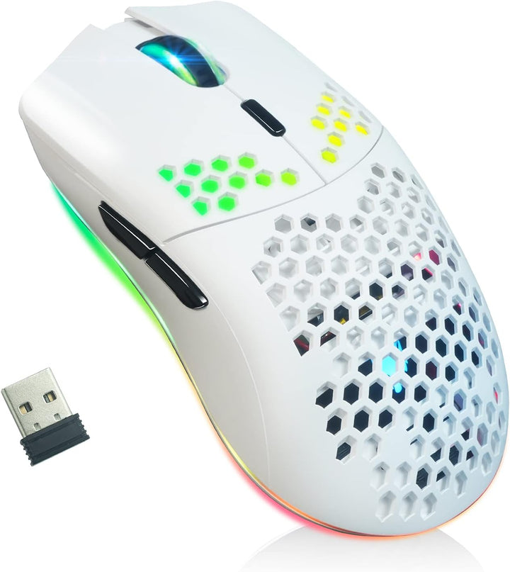 XZXWZX Kabellose Gaming-Maus mit Wabenstruktur, 11 Hintergrundbeleuchtung, RGB Chrom, 3.400 DPI, 6 p