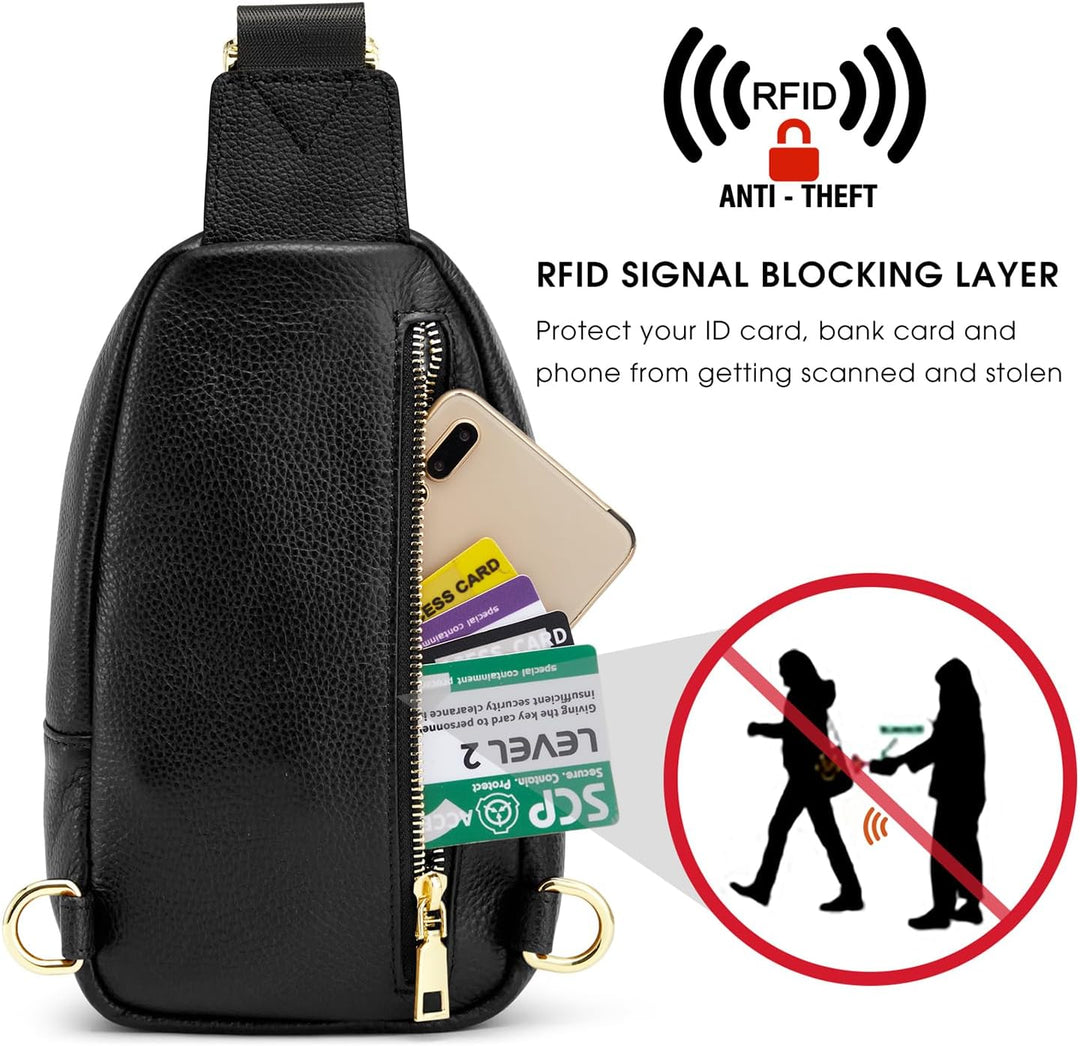 Kattee Damen Brust-Umhängetasche Echtes Leder Sling-Rucksack Kleine Umhängetasche mit RFID-Blockieru