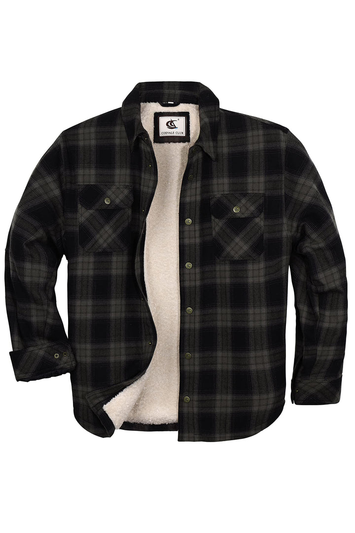 Coevals Club Herren Flanell Jacke Hemd Sherpa Holzfällerhemd Flanellhemd Langarm Kariertes Druckknöp