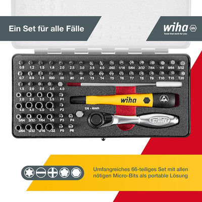 Wiha Micro Bit Set 66-tlg. inkl. Aufbwahrungsbox (39971) I Feinmechanik Schraubendreher Set mit Bit