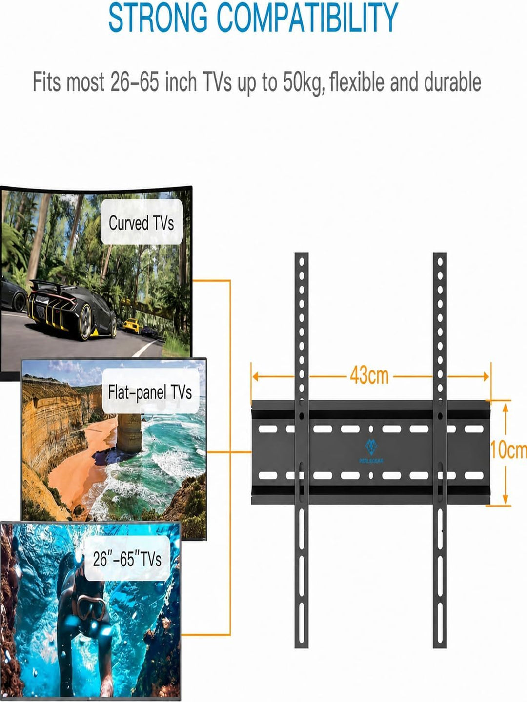 PERLESMITH TV Wandhalterung, TV Halterung Ultraslim Universal für 26-75 Zoll Flach &amp; Curved Fernsehe