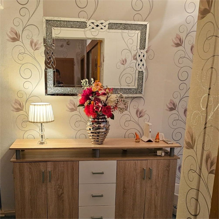 Artloge Dekorative Luxus Kristall Wandspiegel 90×60, Modern Spiegel mit Metall Haken - Badspiegel fü
