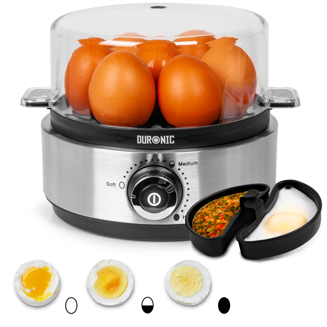 Duronic EB40 BK Eierkocher, Eierkocher für 7 Eier, 400 Watt Eierkocher, Härtegrad von weich bis hart