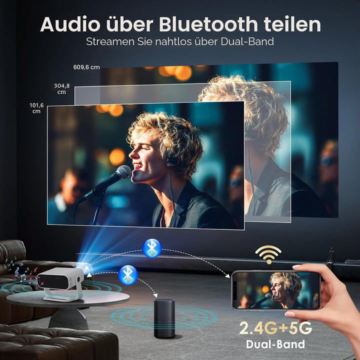 Wielio 2026 New Smart Projector Eingebaute Apps, Native 1080P 4K unterstützt, WiFi 6 &amp; Bluetooth 5.2
