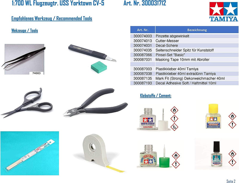 Tamiya - 1:700 WL Flugzeugträger USS Yorktown CV-5 - Plastikbausatz - Modellbau - originalgetreue Na