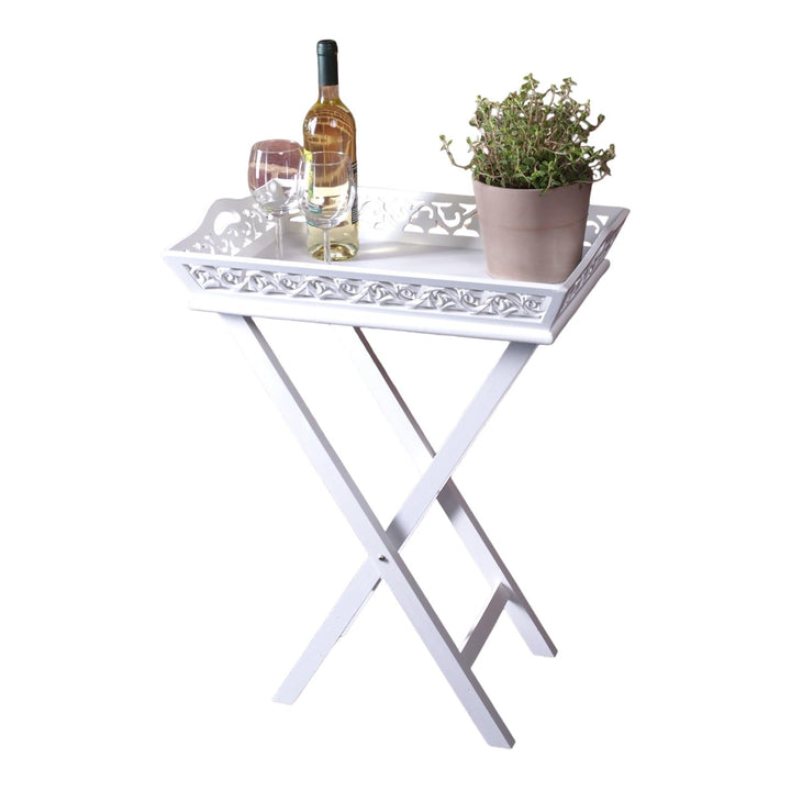 DESIGN DELIGHTS Verspieltes HOLZTABLETT Landhaus | 63 cm, 2-teilig, Weiss | Serviertisch, Tabletttis