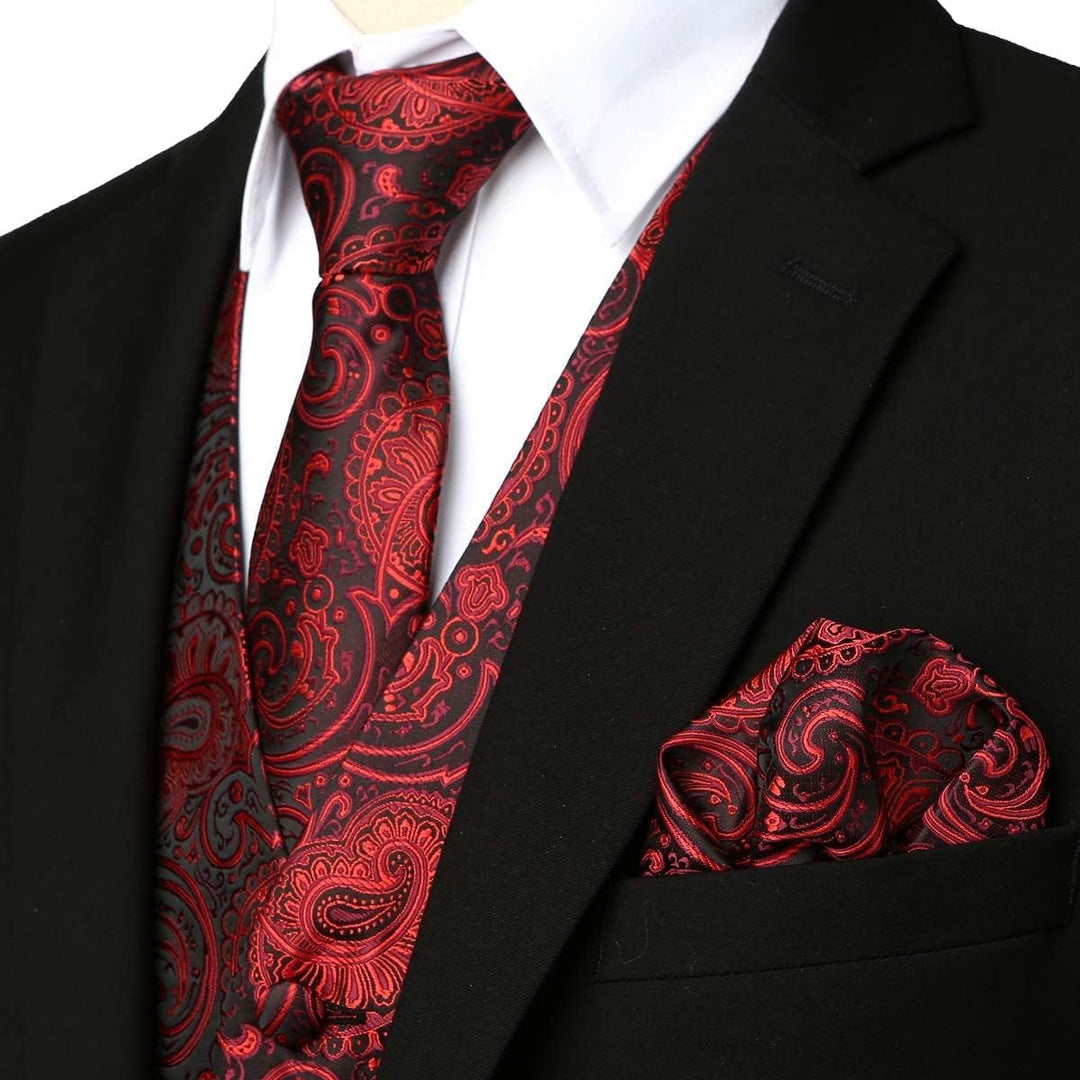 PARKLEES Klassische Herren-Weste, Paisleymuster, Krawatte, Einstecktuch, Set, Hochzeit, Abschlussbal