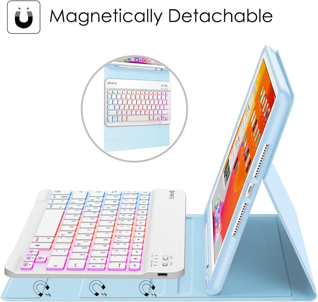 FINTIE Tastatur Hülle für iPad 9 8 7 Generation (2021/2020/2019) 10.2 Zoll, 7-farbig beleuchtete abn