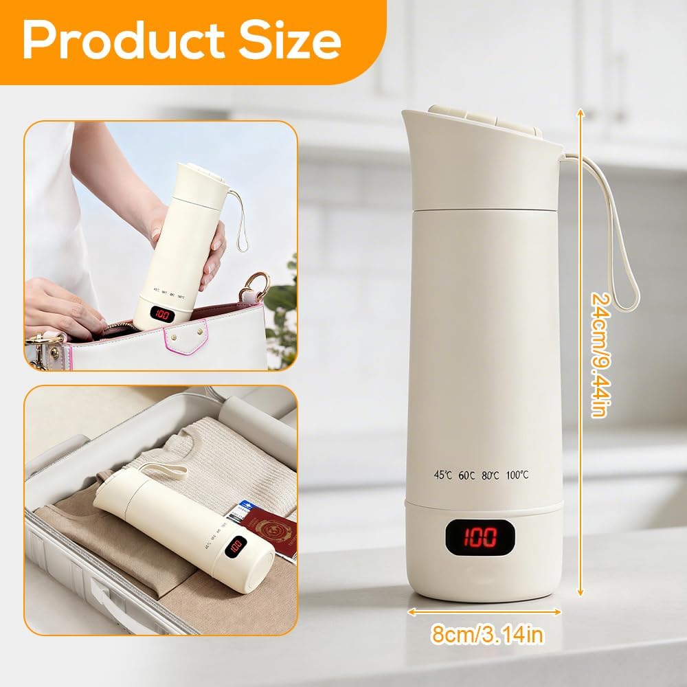 4 in 1 Reisewasserkocher Klein, 400ML Mini Elektrische Wassertasse 4 Temperatur, Kleiner Tragbarer W