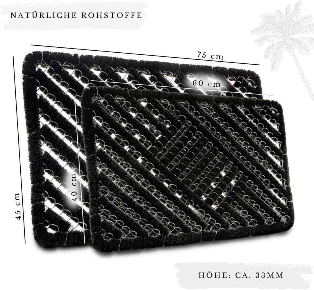 Hanse Home Grid Brushes Fussmatte Kokos und Gummi 40x60cm – rutschfeste Schmutzfangmatte für Innen u