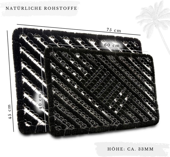 Hanse Home Grid Brushes Fussmatte Kokos und Gummi 40x60cm – rutschfeste Schmutzfangmatte für Innen u