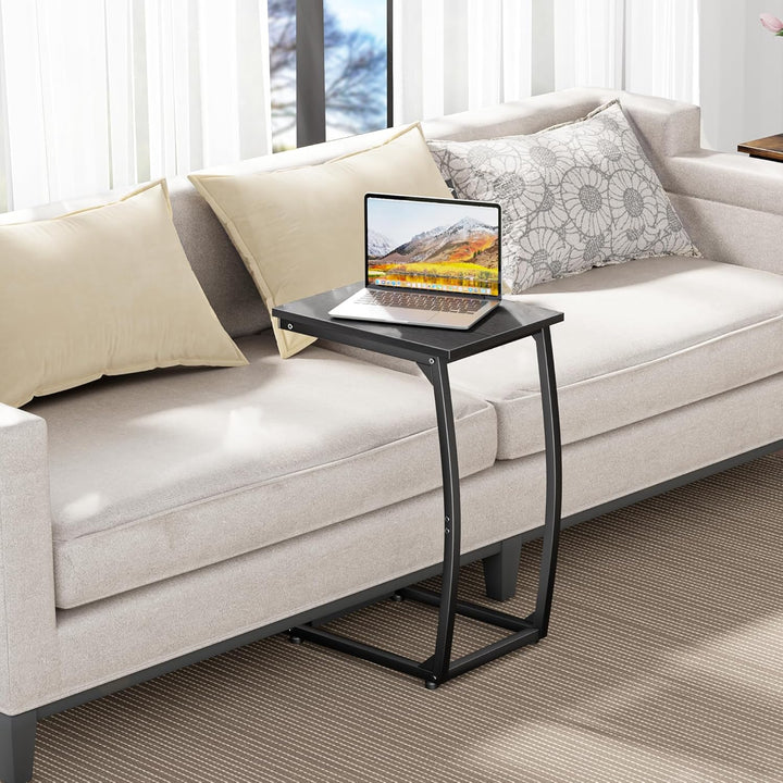 C-förmiger Beistelltisch, Kleiner Sofatisch mit Metallrahmen für Wohnzimmer, Schlafzimmer, kleine Rä