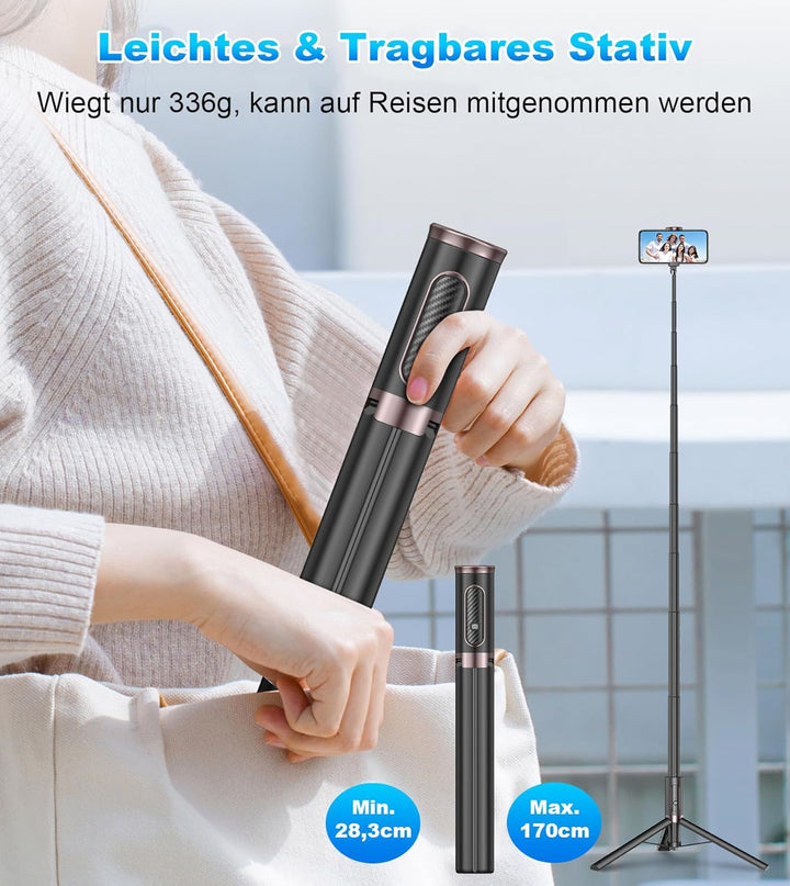 TONEOF 170CM Selfie Stick Stativ, Ausziehbar All-in-1 Stativ Handy Foto-&Videokits aus Aluminium mit