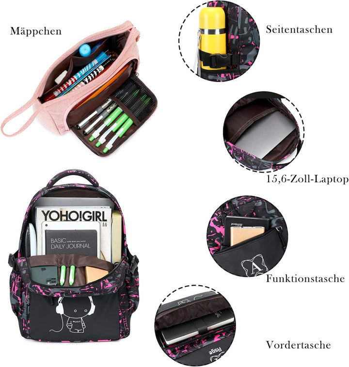 Asge Rucksack Jungen Schulrucksack Mädchen Teenager Jugendliche Coole Schule Daypacks Kinder Reflekt