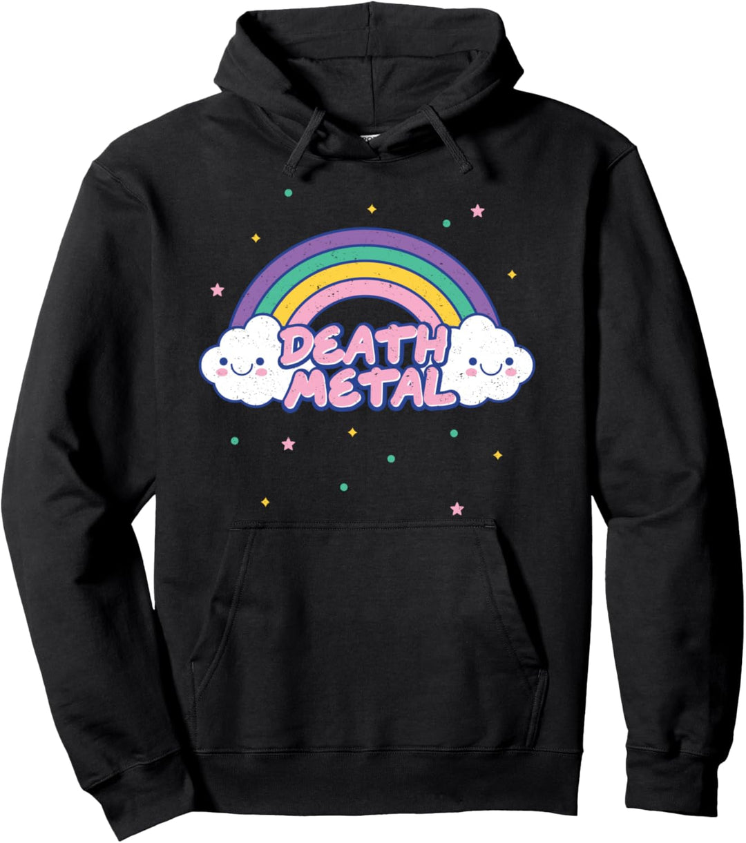 Lustiges Death Metal Regenbogen und niedliche Kawaii Wolken Design Pullover Hoodie