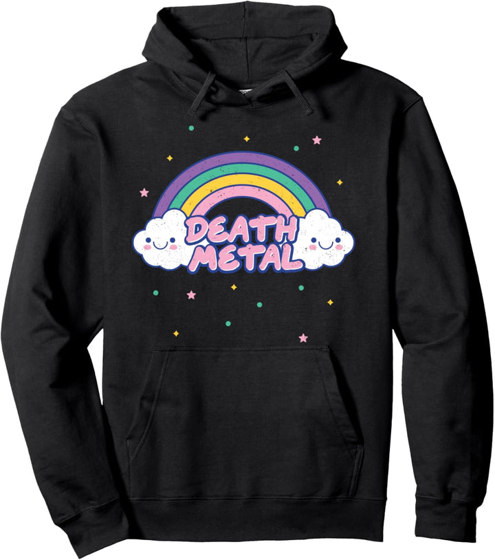 Lustiges Death Metal Regenbogen und niedliche Kawaii Wolken Design Pullover Hoodie