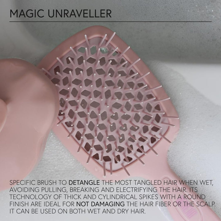 MONCHO MORENO MAGIC UNRAVELLER ROSA, Entwirrungsbürste ohne Ziehen, Kamm gegen Ziehen, glatte und lo