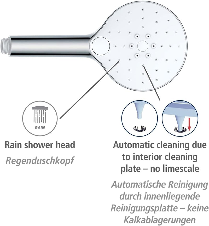 WENKO Duschkopf Automatic Cleaning, Anti-Kalk, runde Universal-Handbrause mit automatischem Reinigun