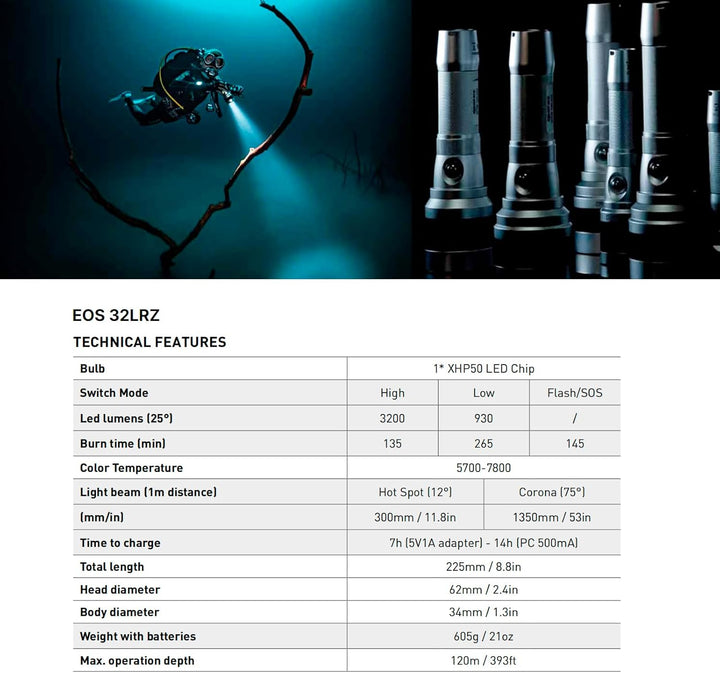 Mares EOS 32LRZ, Tauchlampe mit 3200 Lumen