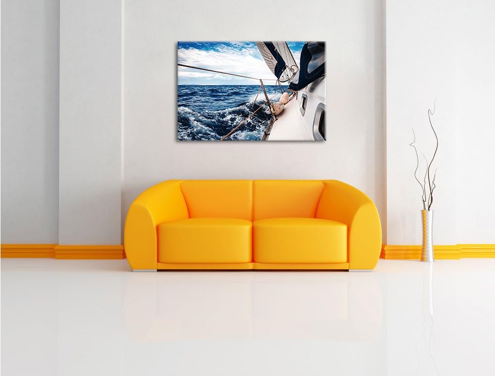 Pixxprint Die weissen Segel der Yacht als Leinwandbild/Grösse: 100x70 cm/Wandbild/Kunstdruck/fertig