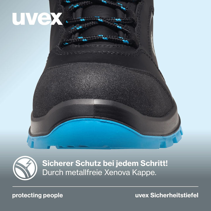 Uvex 2 xenova Sicherheitsstiefel S3 SRC, Schnürstiefel, Arbeitsschuhe für Herren, Schwarz/Grün 38 EU