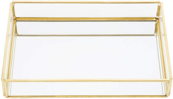 Retro Spiegeltablett, Dekotablett Gold Glastablett Tablett Vintage Metall Glas Aufbewahrungsbox Kosm