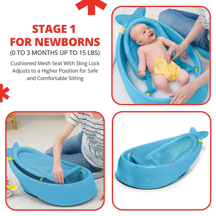 Skip Hop Moby Babybadewanne 3-in-1 mit Smart Sling – Neugeborenen- & Kleinkind-Badewanne 0–11kg – An