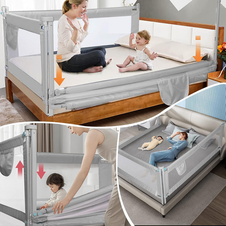 Sinbide Bettgitter Verstellbarer Rausfallschutz für Kinderbett, Babysicherheit, 100cm hoch, Metallra