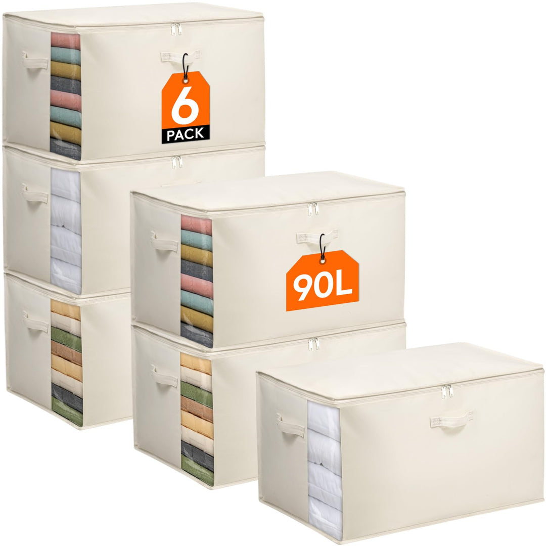 Lifewit 90L Bettdecken Aufbewahrungstasche mit Griffen, Aufbewahrungsbox mit Deckel, Kleideraufbewah
