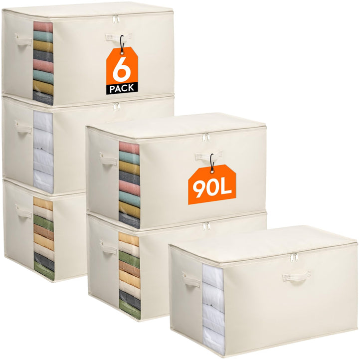 Lifewit 90L Bettdecken Aufbewahrungstasche mit Griffen, Aufbewahrungsbox mit Deckel, Kleideraufbewah
