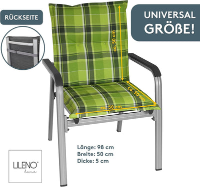 LILENO HOME Gartenstuhl Auflagen als [1er Set - Niedriglehner] in Karo Grün - Bequeme Liegen als Sit