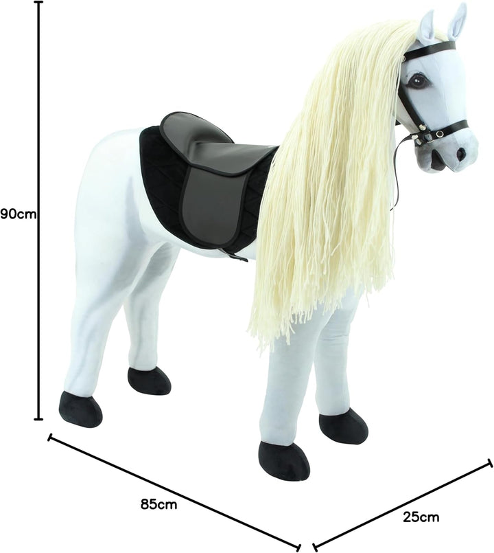 Sweety Toys Stehpferd zum Reiten- Plüschpferd Reittier Keine Montage erforderlich (weiss), Weiß