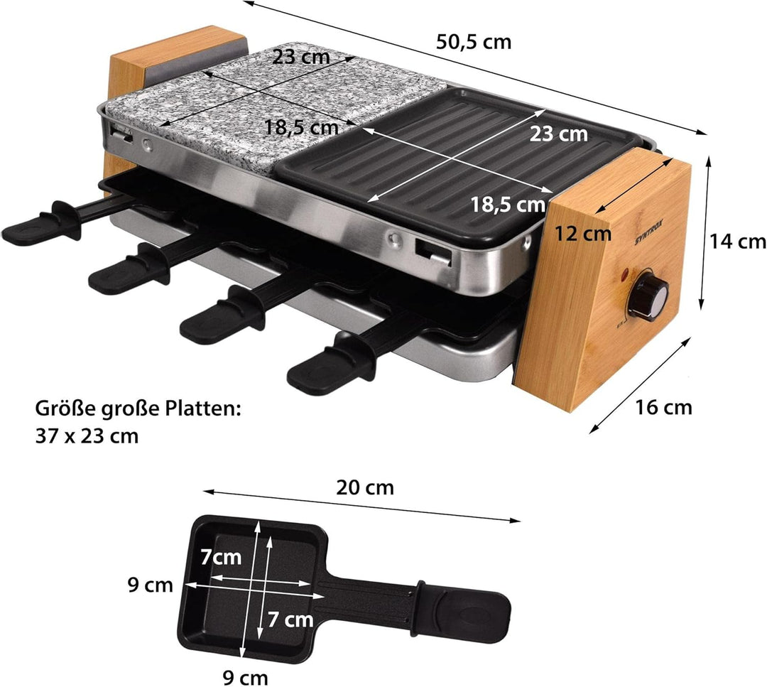 Syntrox RAC-1500W-Lugano Raclette mit 4 Platten mit antihaftbeschichteter Grillplatte und Naturstein
